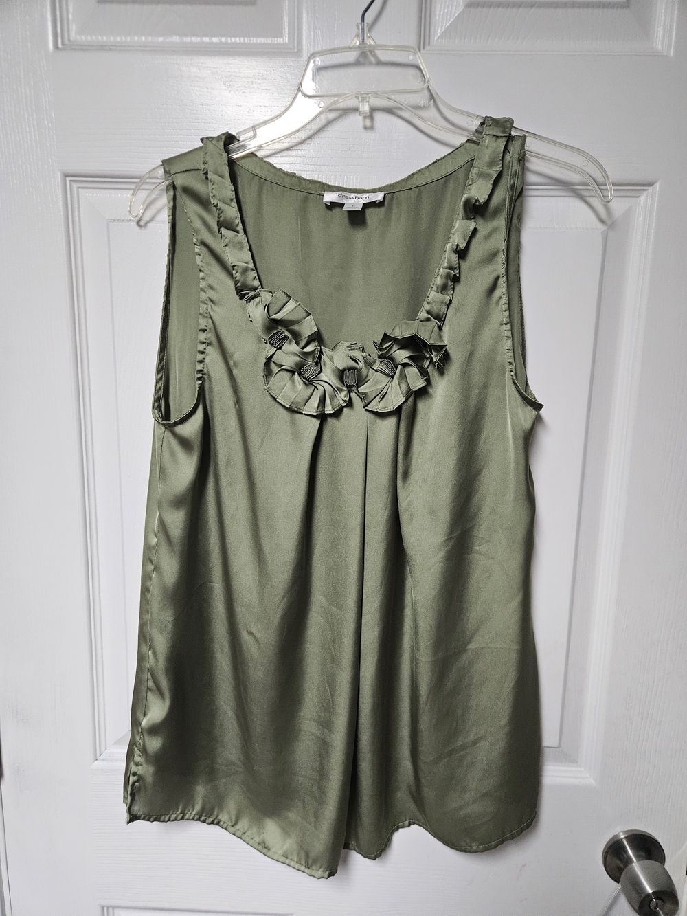 dressbarn Olive Green Ruffle Rosette Sleeveless Camisole